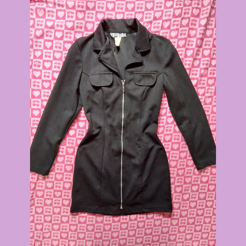 80s black longsleeve zip up vintage possessed dress
